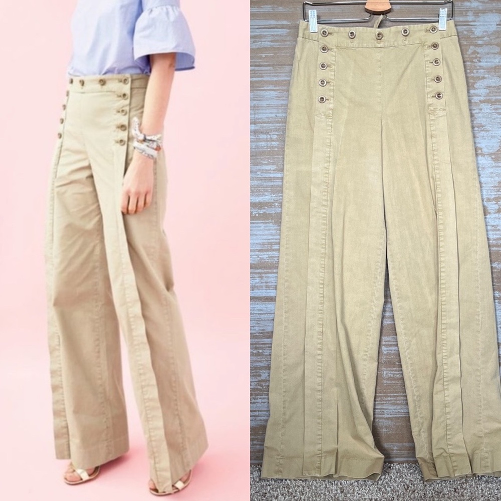 J. Crew Sailor Cotton Twill Wide Leg Pants High Rise Tan Preppy Womens 6